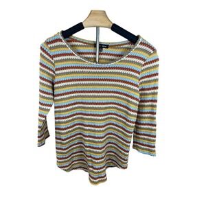 Multicolored striped knit blouse with three-quarter sleeves Size S